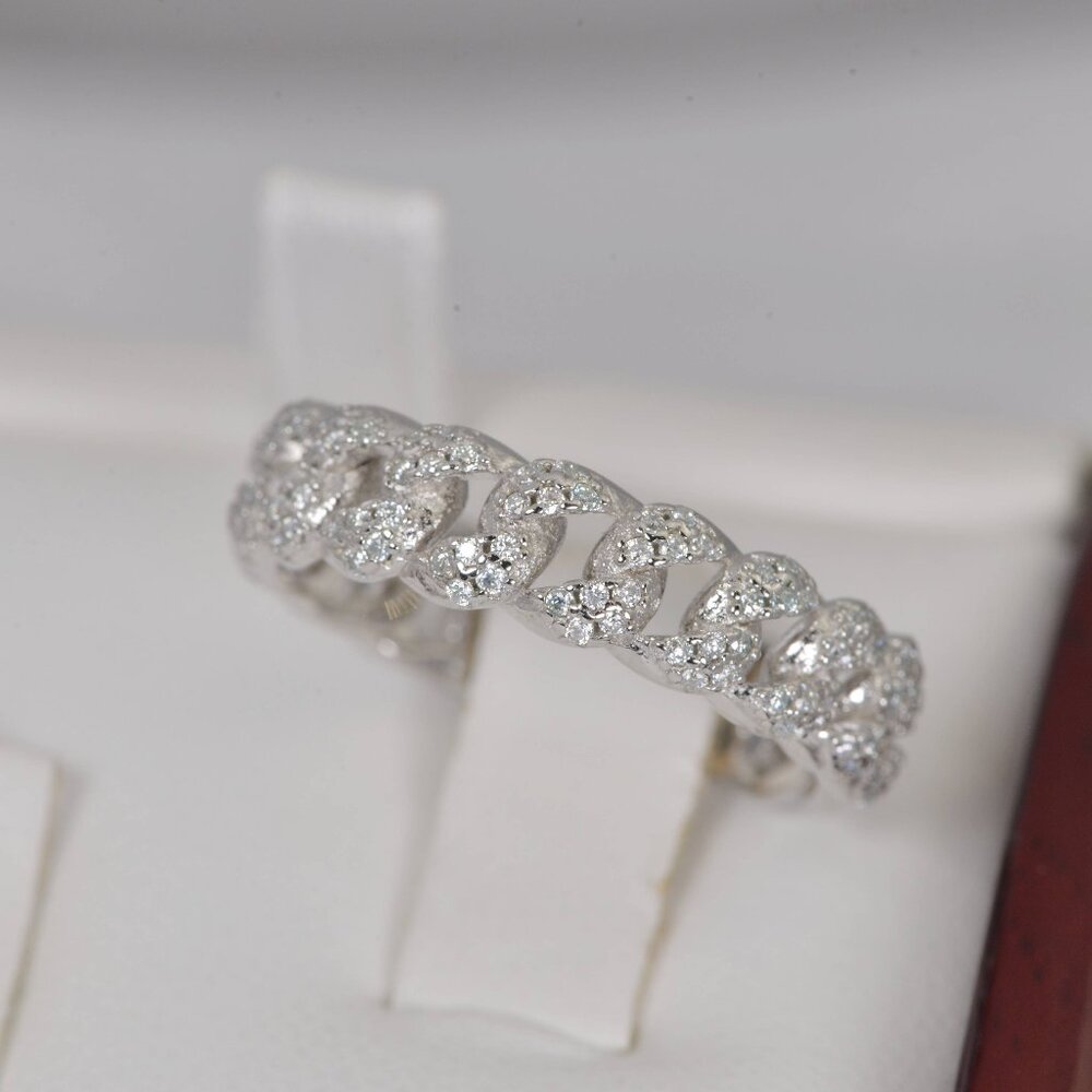 Full Moissanite Chain Ring Cuban Ring 925